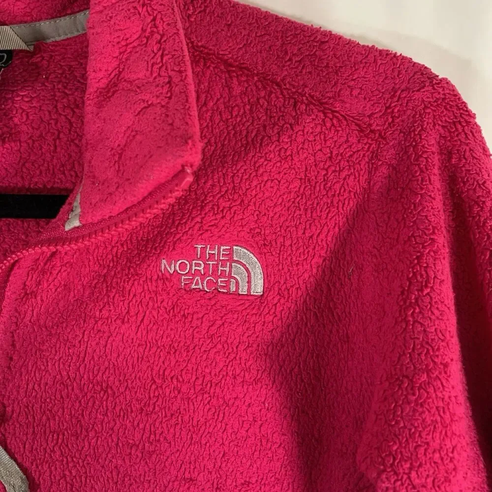 North Face Fleece Jacket Girls XL Pink Full Zip Rear Logo Zip Pockets polyester